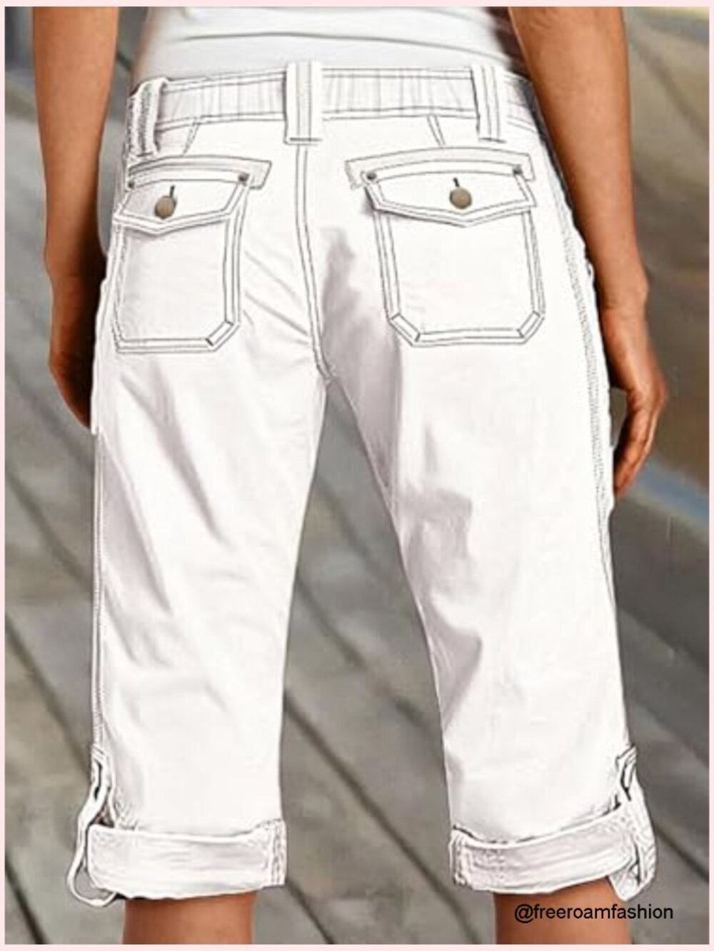 Mid Rise Cargo Capris with Flap Pockets & Roll Hem - Picture 4 of 6